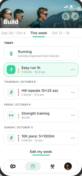 Weekly plan in the RunMotion Coach app