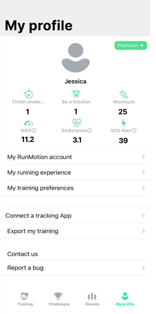 RunMotion Coach User Guide - Profil and settings