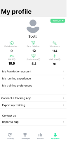 RunMotion running coach - Profile and settings