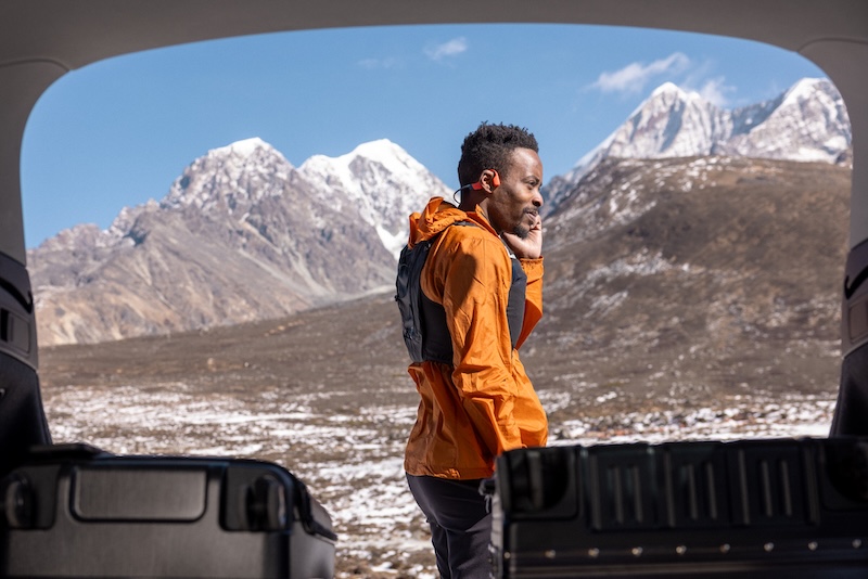 Shokz headset in mountains