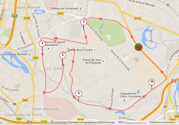Runner training in Paris on a Bois de Vincennes route near INSEP, scenic endurance run.