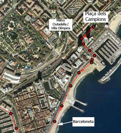 Runner starting at Plaça dels Campions on the Olympic Montjuïc loop, Barcelona running route.