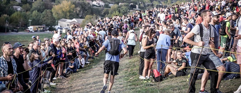 Runner tackling Grand Trail des Templiers during Templiers Trail Festival 2024 mountain trail race.