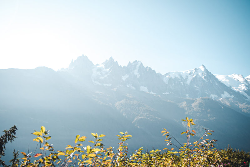 Trail runner racing UTMB with Mont Blanc backdrop during an ultra trail running event.