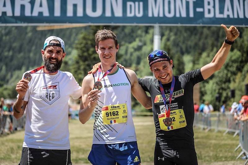 Trail runner racing the Mont-Blanc 10K during a record-breaking debut in the alpine mountains.