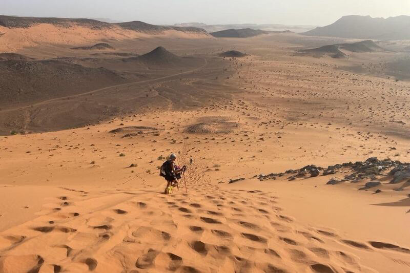 Vincent running the Marathon des Sables ultramarathon across the challenging Sahara Desert